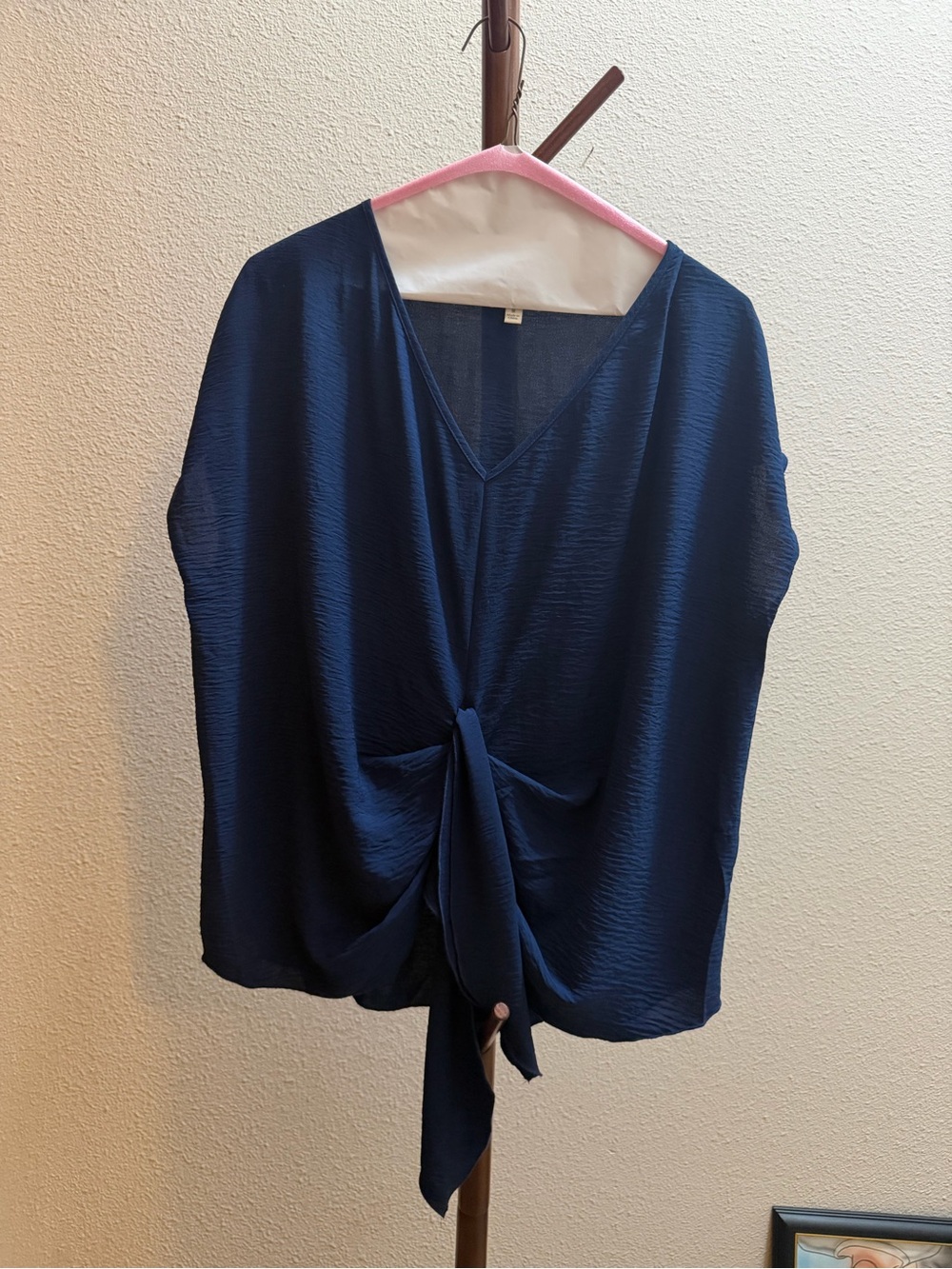 Umgee Navy V-Neck Tie-Front Blouse
